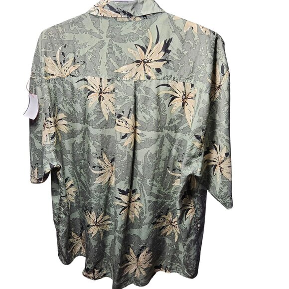 Tropical Green Floral Short Sleeve Button-Up Shirt XL By Summa 70% Silk 30% Nylo - Picture 5 of 6